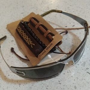 Marc Ecko Vintage Silver Frame Sunglasses 😎 Plus Handmade Punk Bracelet Set.